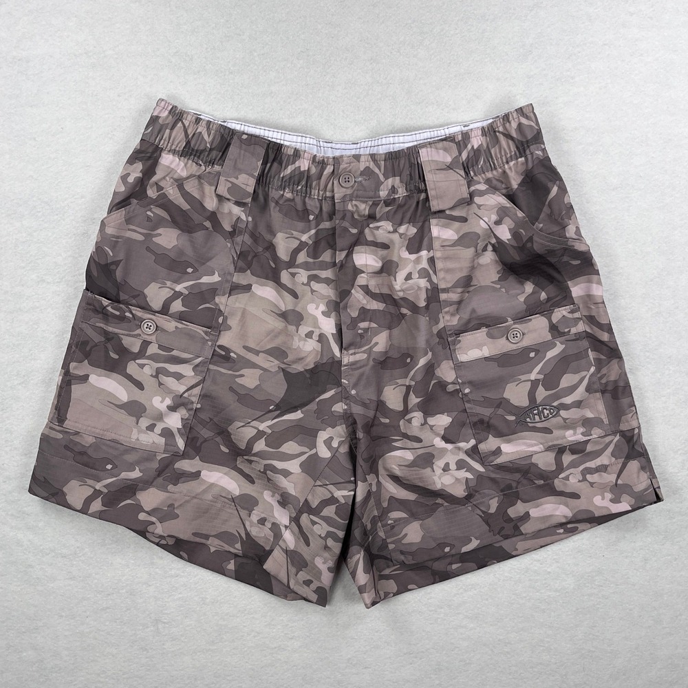 AFTCO Mens Original Fishing Shorts Camo Brown Tan Ripstop Cargo Pliers Pocket 36